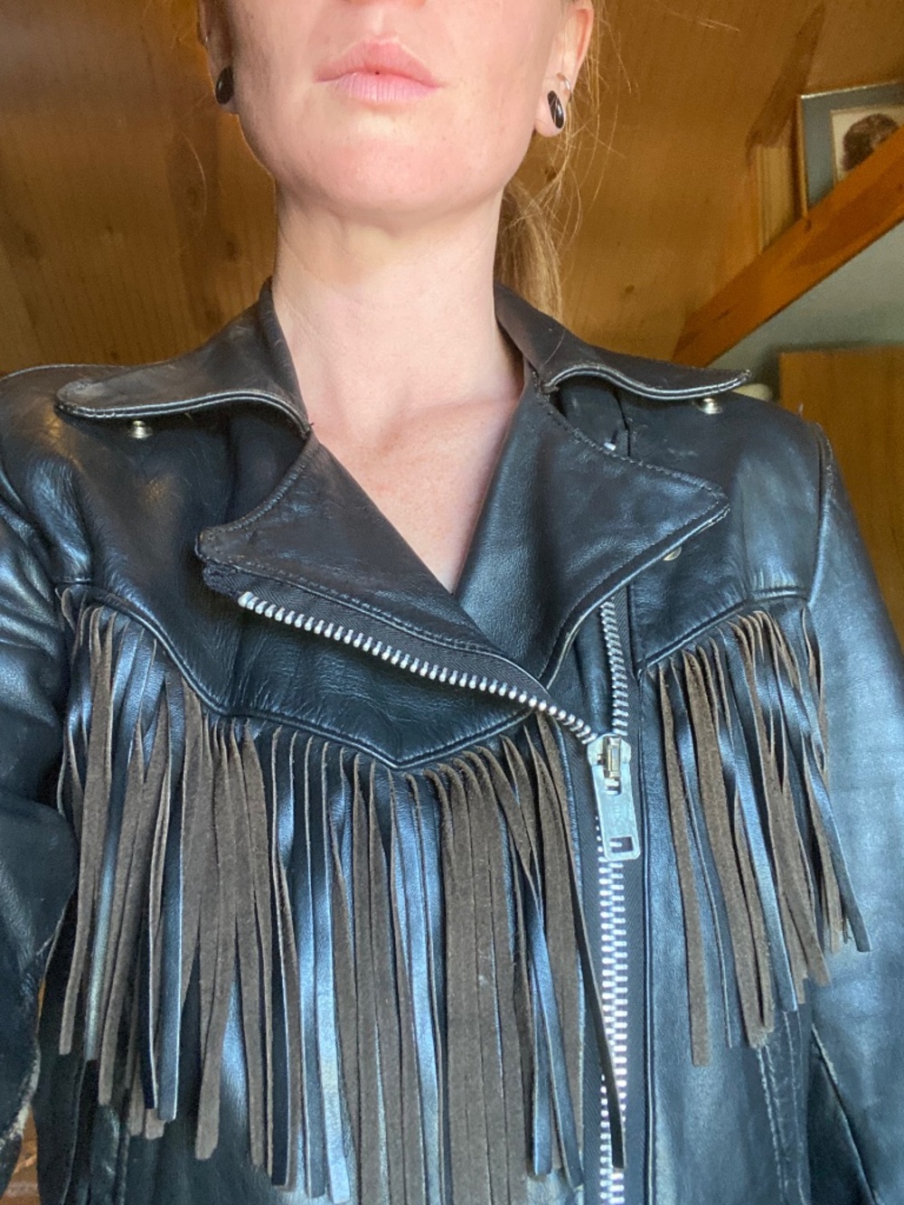 Vintage Steer Brand Leather Jacket with Fringe